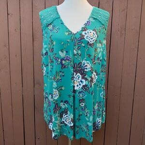 Daniel Rainn | Stitch Fix NWT Size 2X Green Floral Lace Sleeveless Top